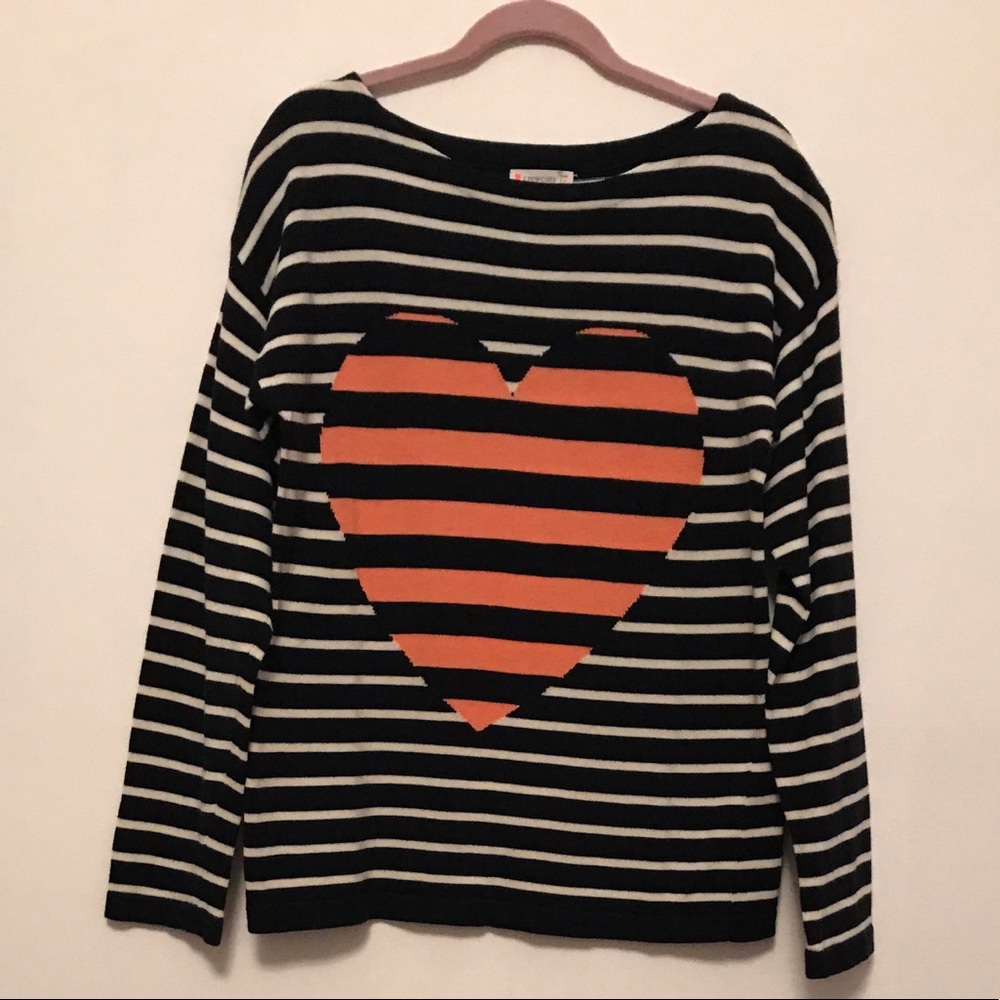 J.Crew Crewcuts Stripe Sweater with Big Pink Heart